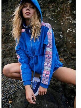 NWOT FP Movement She Fly Embroidered Anorak Jacket - Blue - Size XS